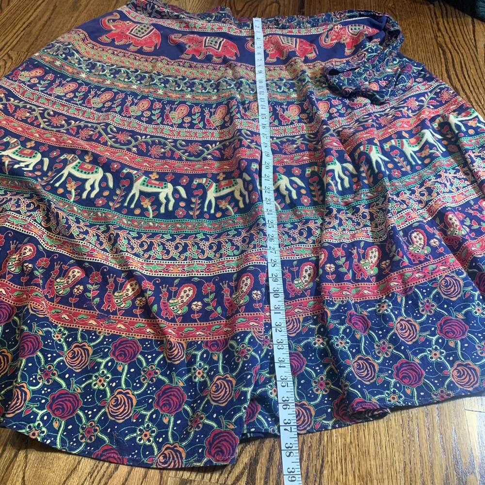 Indian Elephant and Floral Print Cotton Wrap Around Boho Skirt - Picture 4 of 4